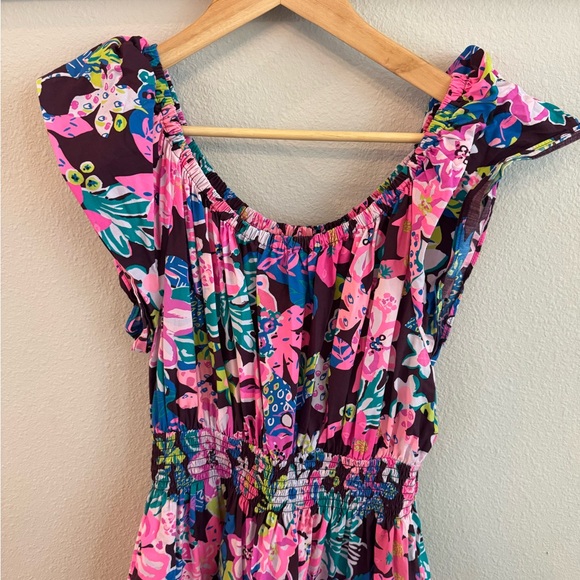 Lilly Pulitzer Ellabell Short Sleeve Dress - Cherry Ganache Bohemian Garden XL - Picture 6 of 8